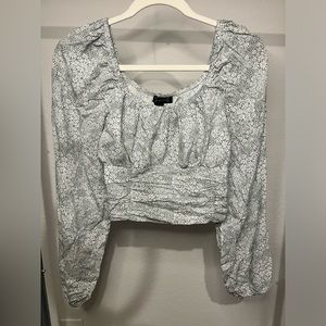 Charlotte Russe Top Floral Smocked Milkmaid Green Size Large Cropped Long Sleeve